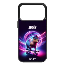 Névvel kérhető - Retro deszkás capybara iPhone 17 Pro 18 Pro tok