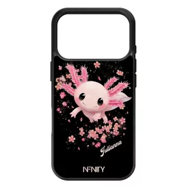 Névvel kérhető - Cuki Rózsaszín virágos Axolotl iPhone 17 Pro Max / 18 Pro Max tok