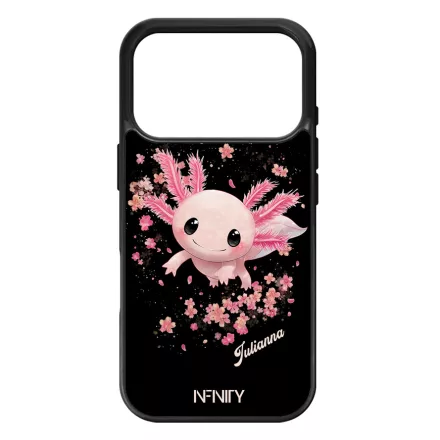 Névvel kérhető - Cuki Rózsaszín virágos Axolotl iPhone 17 Pro 18 Pro tok