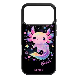 Névvel kérhető - Cuki pink szivecskés Axolotl iPhone 17 Pro 18 Pro tok