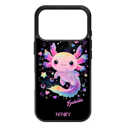 Névvel kérhető - Cuki pink szivecskés Axolotl iPhone 17 Pro 18 Pro tok