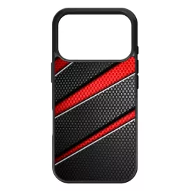 Piros fekete csíkos karbon mintás iPhone 17 Pro Max tok