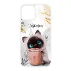 Kávézós cicus - Téli mintás iPhone tok