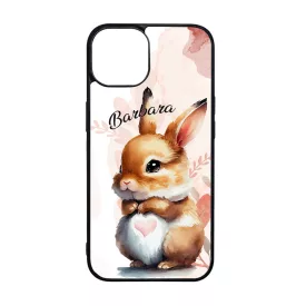   Kérd a neveddel - Szíves pocakú nyuszika szilikon iPhone tok