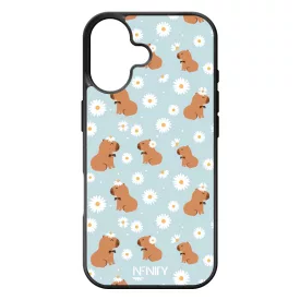 Cuki türkiz fehér virágos capybara iPhone szilikon tok