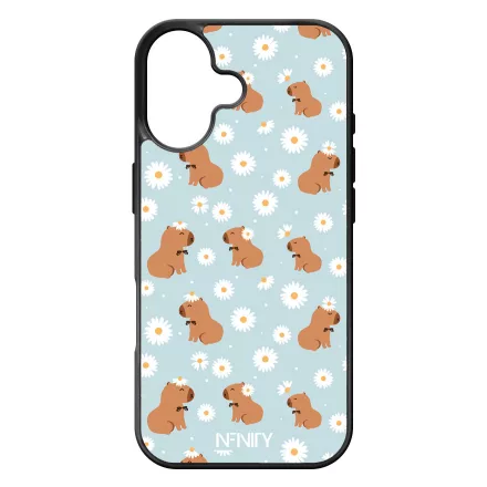 Cuki türkiz fehér virágos capybara iPhone szilikon tok