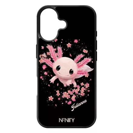 Névvel kérhető - Cuki Rózsaszín virágos Axolotl iPhone szilikon tok