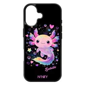 Névvel kérhető - Cuki pink szivecskés Axolotl iPhone szilikon tok