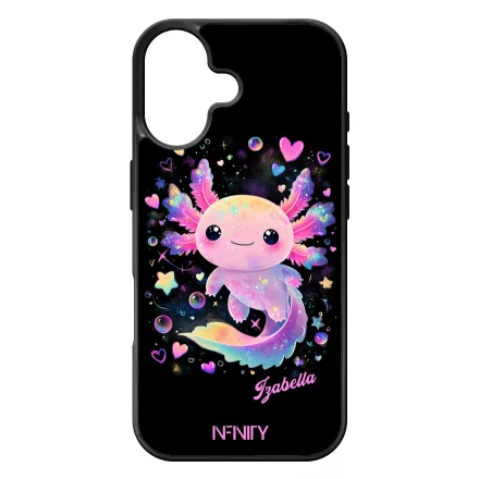 Névvel kérhető - Cuki pink szivecskés Axolotl iPhone szilikon tok