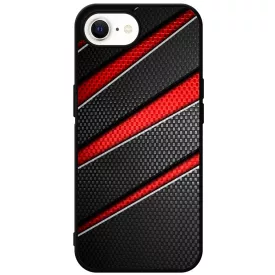Piros fekete csíkos karbon mintás iPhone 16e tok