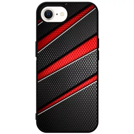 Piros fekete csíkos karbon mintás iPhone 16e Magsafe tok