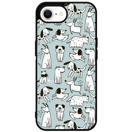 Türkiz aranyos rajzolt kutya mintás iPhone 16e tok