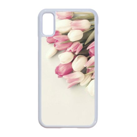 virágos tulipános tavaszi iPhone X fehér tok