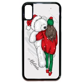 Kérd a neveddel - Lány & Maci - csajos karácsony iPhone X-Xs fehér tok