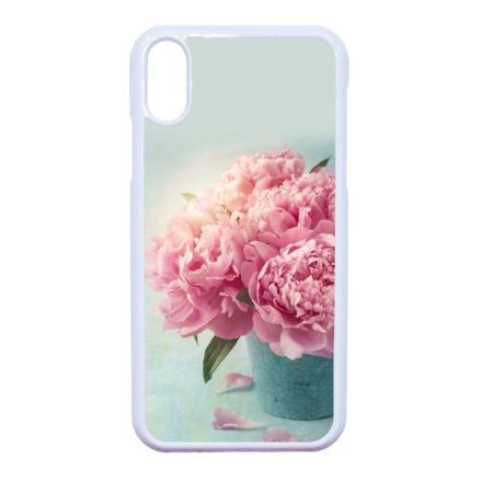 virágos tavaszi vintage rózsaszín rózsás iPhone Xr fehér tok