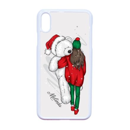 Kérd a neveddel - Lány & Maci - csajos karácsony iPhone Xs Max fehér tok
