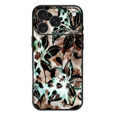 Különleges türkiz virágos leopárd iPhone 17 Pro Max / 18 Pro Max MagSafe tok