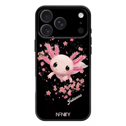 Névvel kérhető - Cuki Rózsaszín virágos Axolotl iPhone 17 Pro Max / 18 Pro Max MagSafe tok