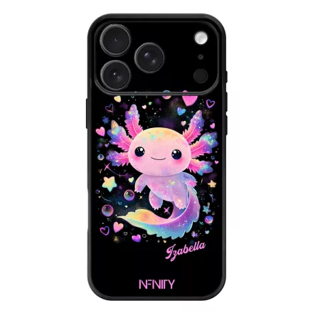Névvel kérhető - Cuki pink szivecskés Axolotl iPhone 17 Pro Max / 18 Pro Max MagSafe tok
