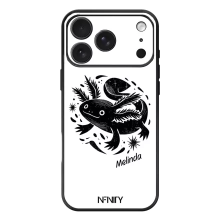 Névvel kérhető - Fekete-fehér Axolotl iPhone 17 Pro Max / 18 Pro Max MagSafe tok