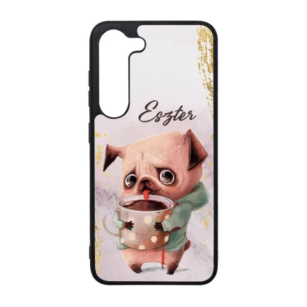 Kérd a neveddel - Kávés kutyus szilikon Samsung Galaxy tok