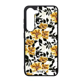 Fekete és aranysárga virágos szilikon Samsung Galaxy tok tok