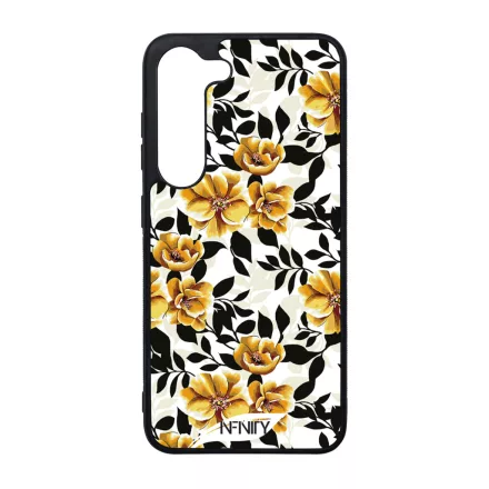 Fekete és aranysárga virágos szilikon Samsung Galaxy tok tok