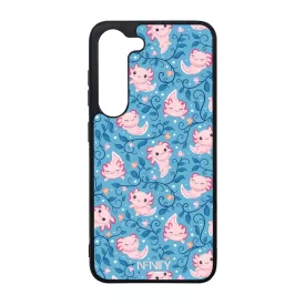 Vidám kék virágos Axolotl Samsung Galaxy szilikon tok