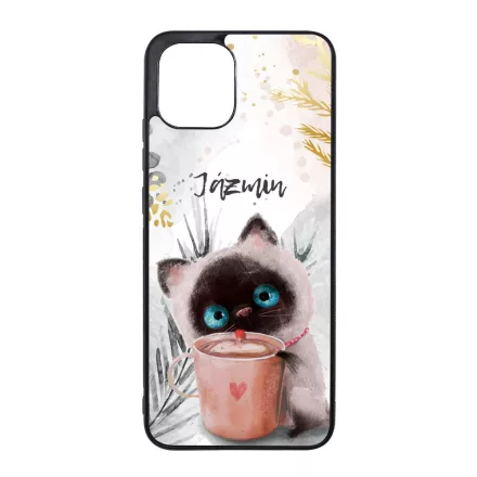 Kávézós cicus - Téli mintás Samsung Galaxy A03 tok