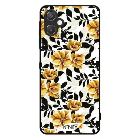 Fekete és aranysárga virágos Samsung Galaxy A06 tok