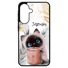 Kávézós cicus - Téli mintás Samsung Galaxy A17 tok