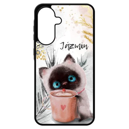 Kávézós cicus - Téli mintás Samsung Galaxy A17 tok