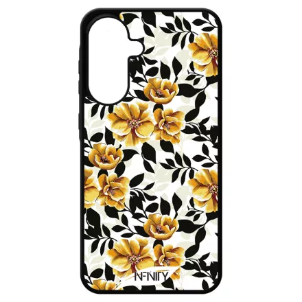 Fekete és aranysárga virágos Samsung Galaxy A17 tok