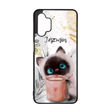Kávézós cicus - Téli mintás Samsung Galaxy A32 5G tok