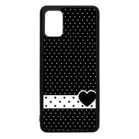 szerelem love szivecskés fekete fehér pöttyös Samsung Galaxy A51 fekete tok