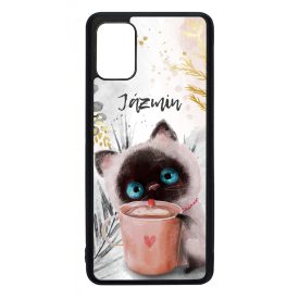 Kávézós cicus - Téli mintás Samsung Galaxy A51 tok