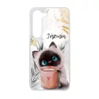 Kávézós cicus - Téli mintás Samsung Galaxy A55 tok