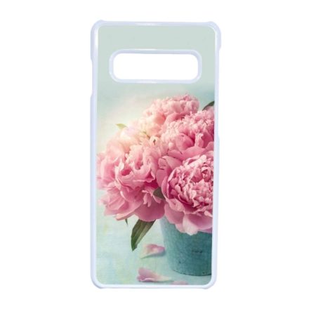 virágos tavaszi vintage rózsaszín rózsás Samsung Galaxy S10 fehér tok
