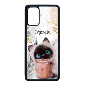 Kávézós cicus - Téli mintás Samsung Galaxy S20 Plus tok