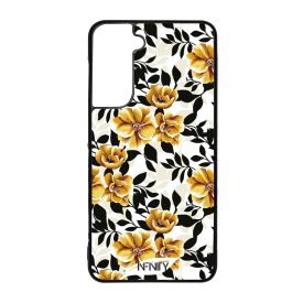 Fekete és aranysárga virágos Samsung Galaxy S21 FE tok