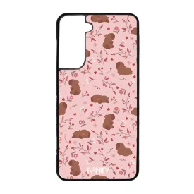 Tündéri rózsaszín virágos capybara Samsung Galaxy S21 FE tok