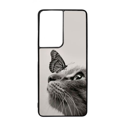 Cica és Pillangó - macskás Samsung Galaxy S21 Ultra tok