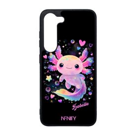 Névvel kérhető - Cuki pink szivecskés Axolotl Samsung Galaxy S23 tok