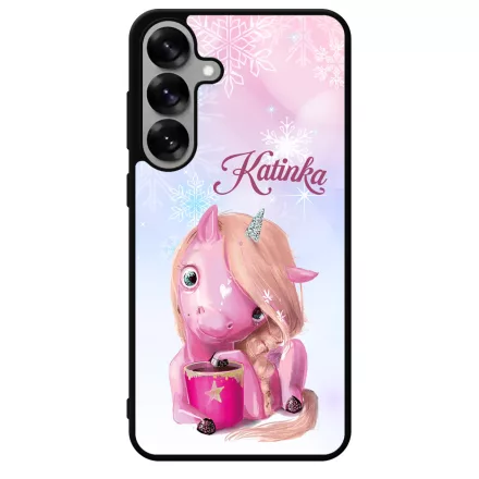 Unikornis és kávé - Téli mintás Samsung Galaxy S25 tok