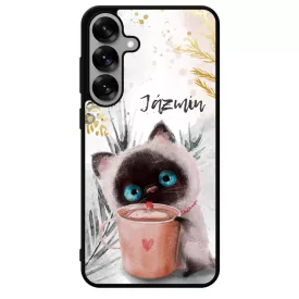 Kávézós cicus - Téli mintás Samsung Galaxy S25 tok