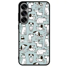 Türkiz aranyos rajzolt kutya mintás Samsung Galaxy S25 tok