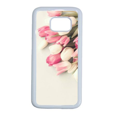 virágos tulipános tavaszi Samsung Galaxy S7 fehér tok