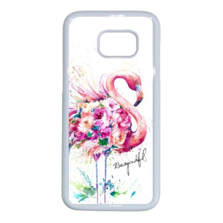 Álomszép Flamingo tropical summer nyári Samsung Galaxy S7 Edge fehér tok