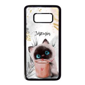 Kávézós cicus - Téli mintás Samsung Galaxy S8 tok