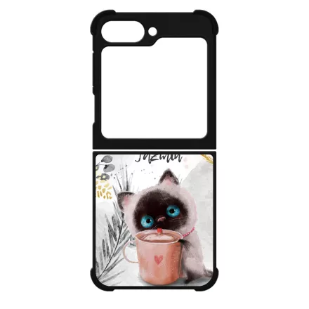 Kávézós cicus - Téli mintás Samsung Galaxy Z Flip 6 tok